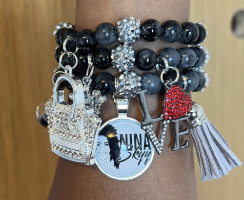 Nightfall: Handcrafted Black and Silver Bracelet