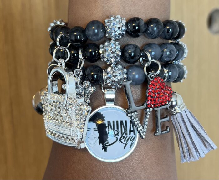 Nightfall: Handcrafted Black and Silver Bracelet